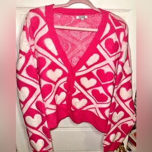 Pink Heart Patterned Women's cardigan
